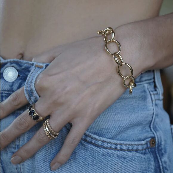 NEW BaYou with Love Large Oval Chain Bracelet Adjustable 14k Gold Plated - Picture 8 of 8